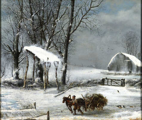 Лобов Василий Алексеевич. Зимний пейзаж с крестьянской повозкой